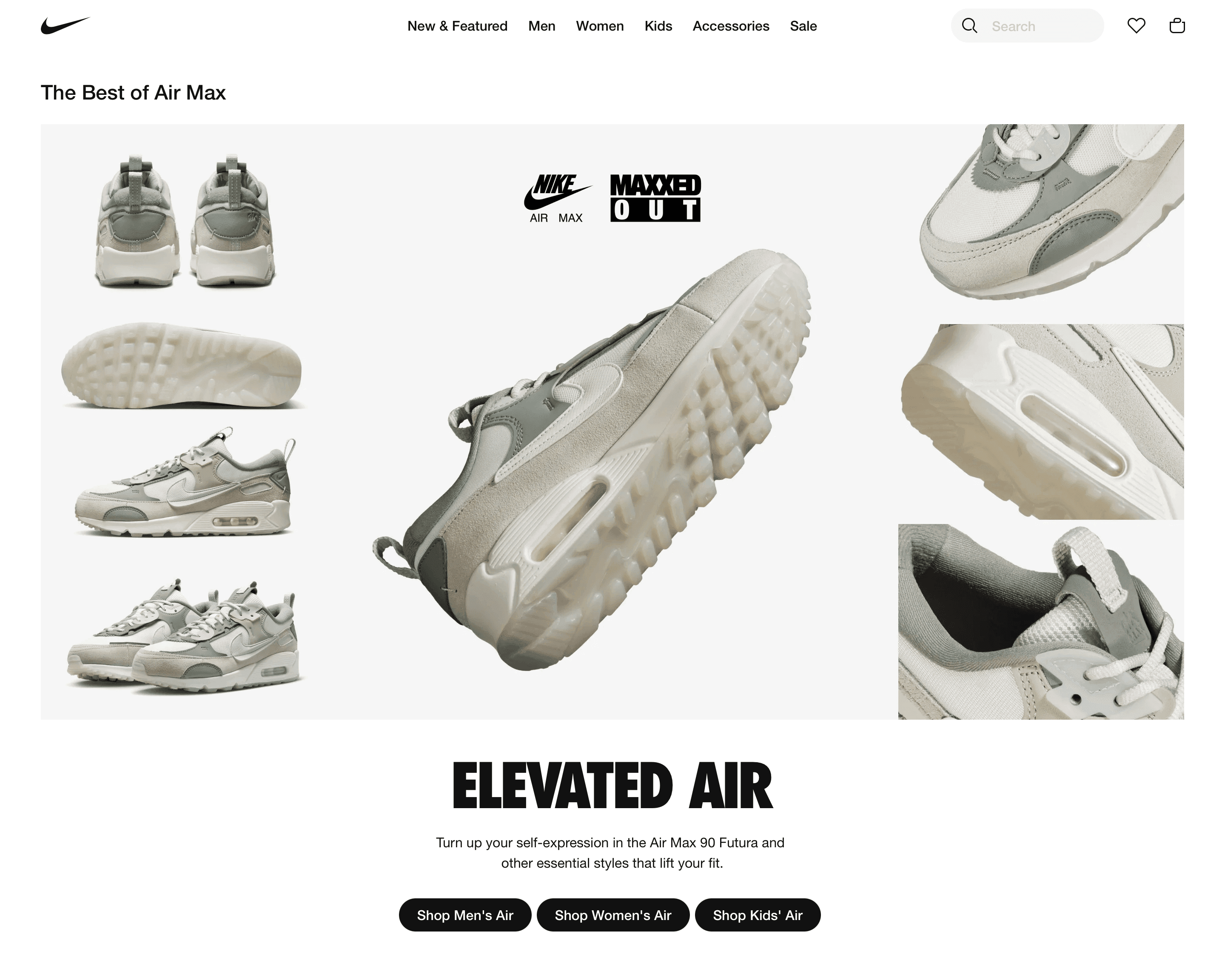 Nike product homepage